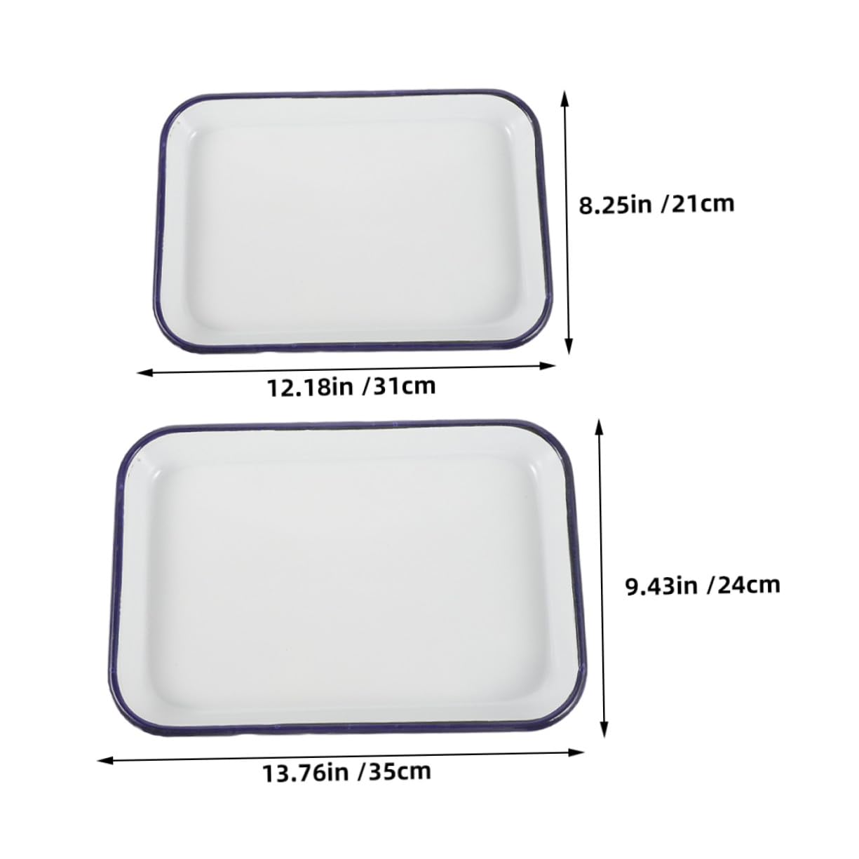 Mikikit Bandejas Rectangulares de Esmalte 20x30 Cm y 24x34 Cm Resistentes al Desgaste Antiadherentes Multifuncionales para Hornear y Asar Aptas para Lavavajillas Uso Doméstico 2 Piezas