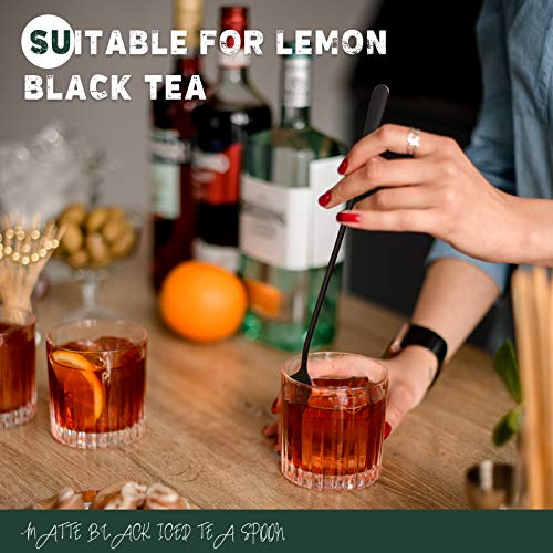 Hiware Matte Black 9-Inch Long Handle Iced Tea Spoon, Coffee Spoon, Ice Cream Spoon, Stainless Steel Cocktail Stirring Spoons, Set Of 4 #TOP4