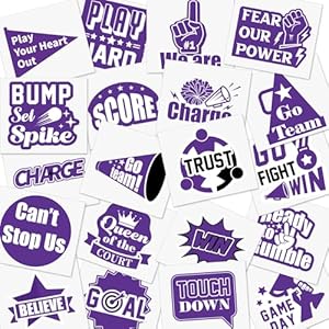 Demissle 200 Pcs Team Spirit Temporary Tattoos Cheerleading Number 1 Temporary Tattoos Softball Soccer Baseball Tattoos Face Body Stickers Removable Tattoo Markers for Skin School Spirit Item (Purple)