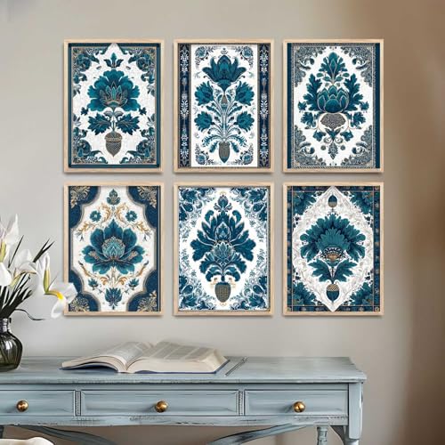 Image of kotart Traditional Wall Art Painting With Frame Pichwai Home Decoration For Living Room Bed Room Hotel Wall Decor Digital Reprint Set of 6 (13X17 inch)