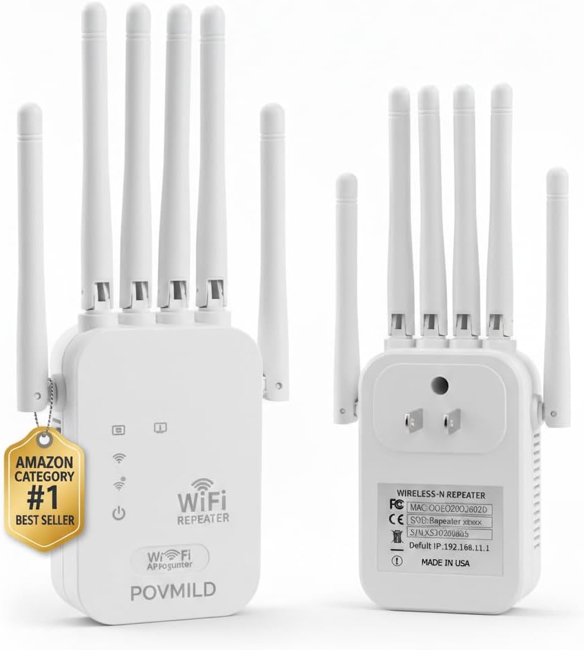 WiFi Extenders 6-Antenna Signal Booster for Home Internet with Ethernet Port, Repetidor De Señal, Long Range Wi-Fi, Strong Wireless Amplificador, Up to 1200 Mbps for Multiple Devices(White-1pc)