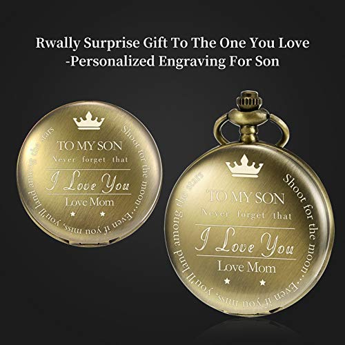 Image of TREEWETO Pocket Watch | Mother and Son Graduation Gift - Engraved 'To My Son, Love Mom' - For Him, Christmas, Valentine's Day, Birthday