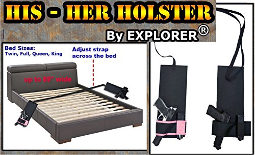 Explorer 2 Tactical Gun Holsters for Both Sides of Bed Mattress car auto Desk Home Office use for Gun 1911 (2 Holster his and Her Bed -H26)