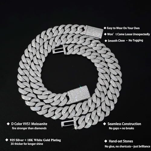 18-22MM Moissanite Cuban Link Chain for Men-925 Sterling Silver Miami Cuban Necklace,Luxury Iced Out Bling Cuban Link Chain for Women, Lab Created Diamond Necklace for Rapper Hip Hop Jewelry3