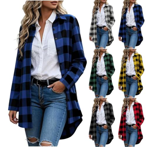 Plaid Shirts for Women Casual Button Down Shackets Business Blouse Top (US, Alpha, Large, Regular, Regular, Blue) - image 1
