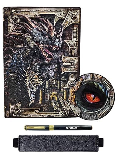 Journal DND de qualité supérieure avec couverture cuir dragon en relief