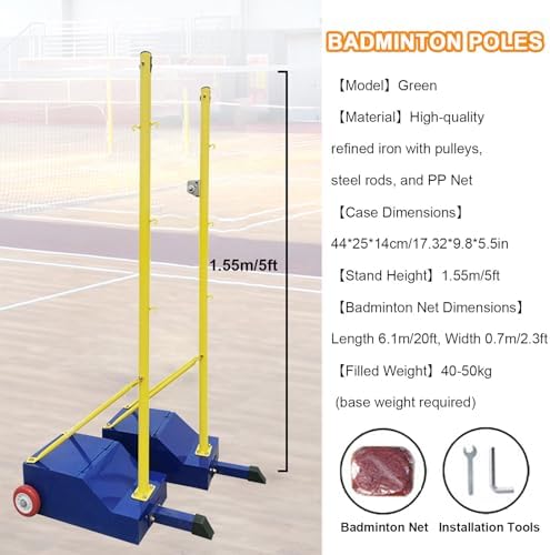 Backyard Volleyball & Badminton Net Set - 5ft High Freestanding Steel Frame with Wheels - Portable Sports Equipment for Beach, Driveway & Court - Ideal for Adults Training - Blue