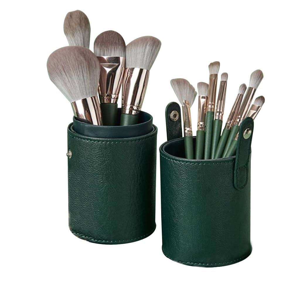 Juego de 14 brochas de maquillaje con cubo de almacenamiento, brochas suaves para cara y ojos