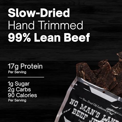 Image of No Mans Land Slow-Dried Beef Jerky | Smoked & Seasoned Jerky Strips | High Protein, Low Carb Beef Snack | Gluten Free - MILD (3oz)