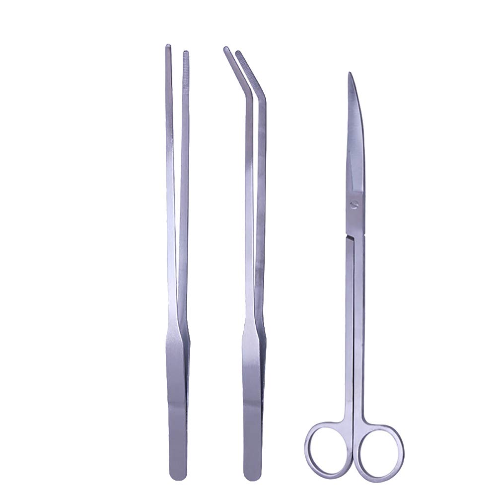 3 in 1 Stainless Steel Aquarium Plant Tools Scissor Tweezers Set Aquarium Kit for Fish Tank, Silver