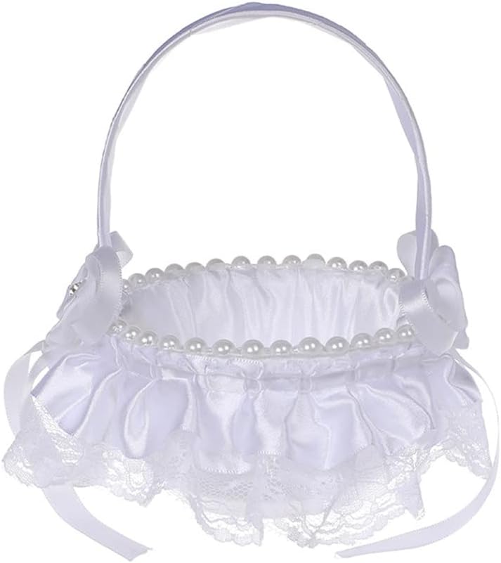 Wedding Flower Girl Basket Portable Flower Basket Lace Lace Decorative Small Basket Western Wedding(D)