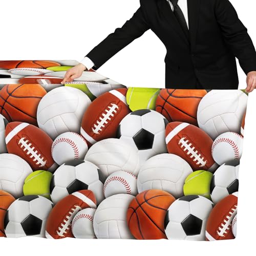 Image of Gatherfun Sports-Themed Party Pack: 2-Pack Boys Birthday Decorations, Disposable Plastic Tablecloth for Sports Birthday Party Decorations,54 x 108 Inches