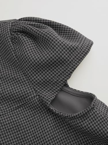 CIDER Houndstooth Button Down Shirt Women Collared Short Sleeve Blouse Peter Pan Collar Oversized Fit Regular Length2