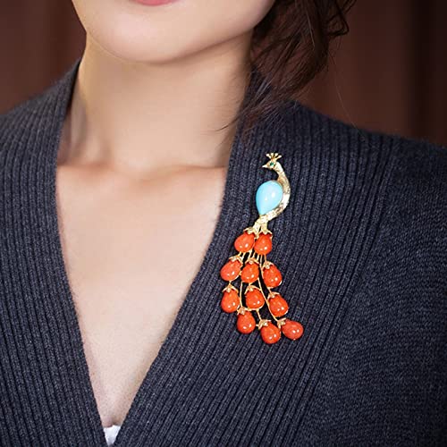 CFWSHJ Broszki damskie Pins Moda damska Eleganckie akcesoria Czerwony kamień szlachetny Broszka w kształcie pawia Luksusowe broszki weselne Akcesoria modowe broszki