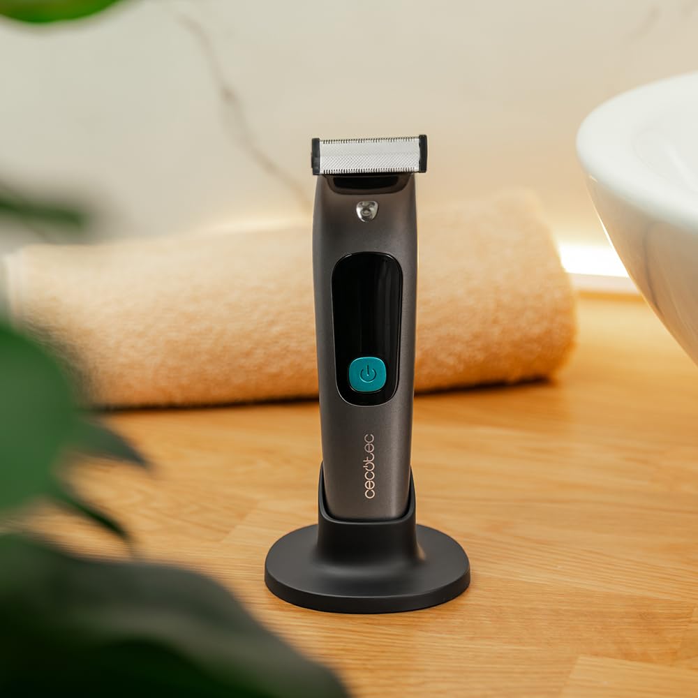 Cecotec Rasuradora Facial PrecisionCare OneShave Screen. Cuchillas de Acero Inoxidable, 3 Peines (1/3/5 mm), Base de Almacenamiento, Autonomía de 1,5h, Resistencia IPX7, Pantalla Inteligente