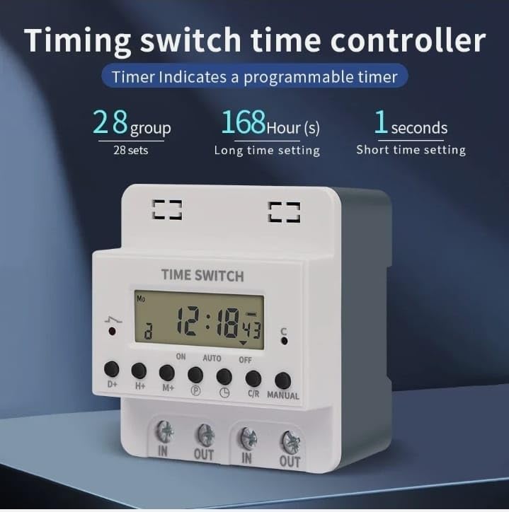 Image of MAXWELL 60 Amp Digital Time Switch | Panel Mounted | Weekly Programmable Timer with 28 ON /OFF Settings | LCD Display
