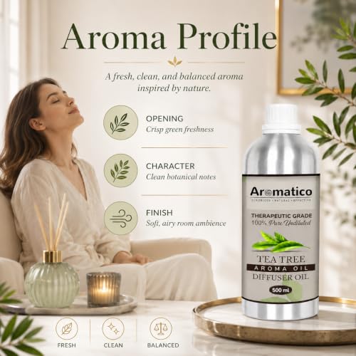 Image of AROMATICO Tea Tree Diffuser Oil with Strong, Long-Lasting Aroma | Refresh Homes, Offices & Showrooms | Aromatherapy, Diffusers, Air Purifiers, Vaporizers - 500ML