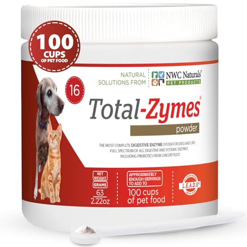 NWC Naturals Total-Zymes Digestive Enzymes for Cats and Dogs, Unflavored, Gut Health with Prebiotic to Support Food Digestion & Absorption, 100 Servings - 2.2 Ounces