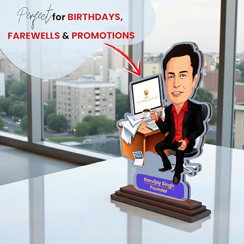 Image of SAVRI Personalized Caricature for Boss - Customized Picture Caricature Standee with Name Funny & Quirky Corporate Gift | Boss, Colleague & Senior | Birthday, Farewell, Anniversary & Office Desk Gifts