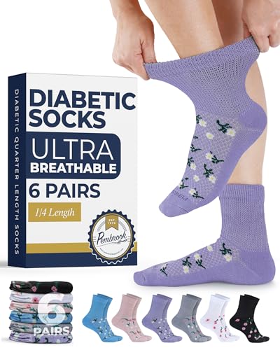 Image of Pembrook Knit Diabetic Socks for Men & Women - 6 Pairs, Wide Non Binding Neuropathy Socks for Women, Smooth Toe Seams