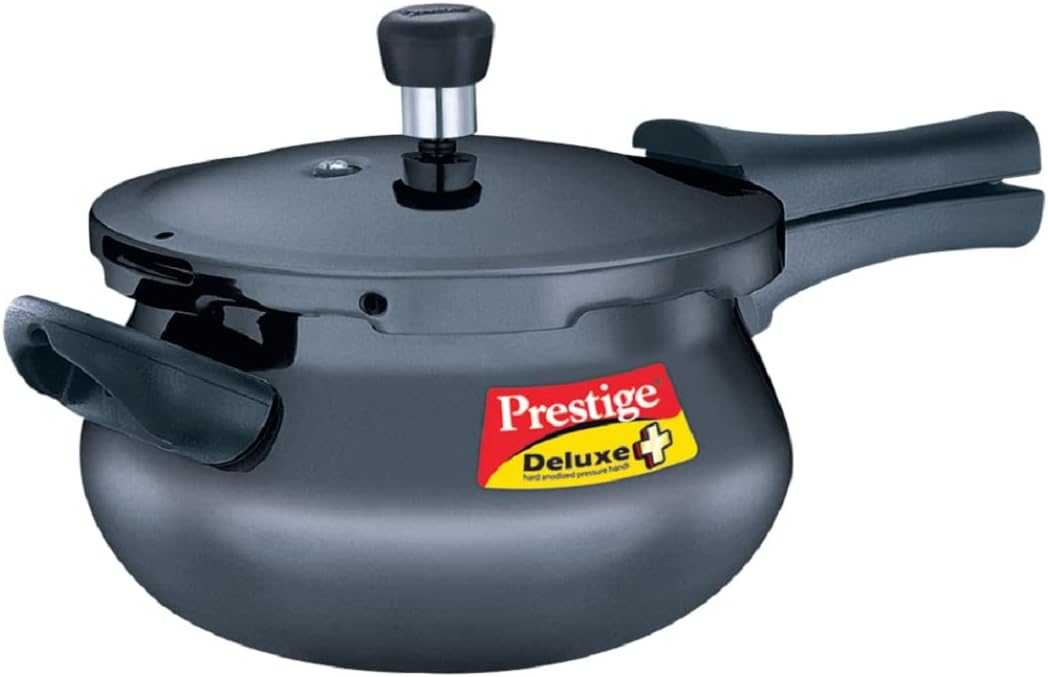 Prestige Deluxe Plus Aluminium Hard Anodised Handi Pressure Cooker 3L | Aluminium Pressure Cooker | Silver - MPD20142