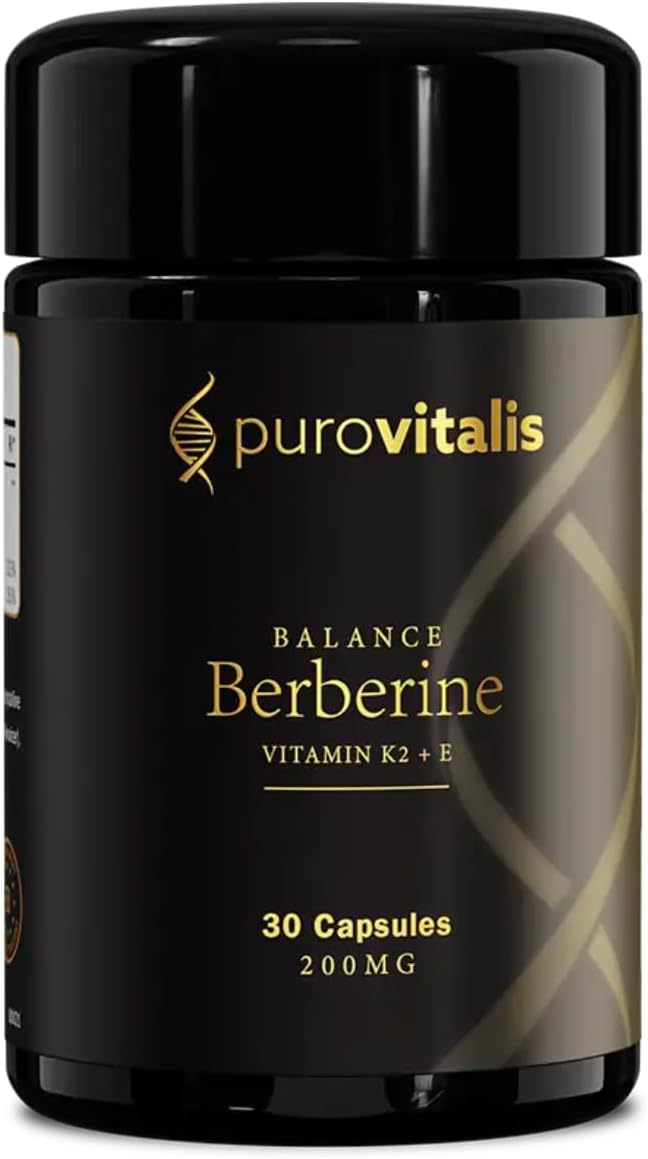 PUROVITALIS Dihydroberberine 200mg, High Strength Berberine, Blood Sugar Control Supplement, with Vitamin K2 and E, 1-Month Supply (30 Vegan Capsules)