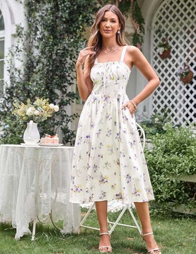 Image of Scarlet Darkness Women's Floral Midi Dress Corset Sundresses 2026 Summer Spring Vacation Milkmaid Dresses