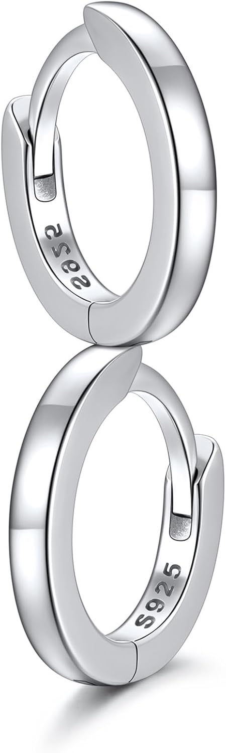 SILVERCUTE 925 Sterling Silver Huggie Hoop Earrings for Women,Hypoallergenic Small Hoop Earrings Lightweight Silver/14K Gold Hoops Cartilage Earrings for Women,8/10/12mm
