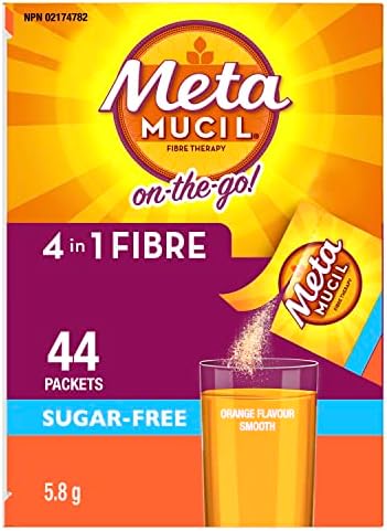METAMUCIL 75% LESS SUGAR (NOT SUGAR-FREE) – ORANGE FIBRE SINGLES, 44 packets of 5.8 g METAMUCIL 75% LESS SUGAR (NOT SUGAR-FREE) – ORANGE FIBRE SINGLES, 44 packets of 5.8 g