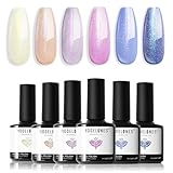Modelones Vernis Semi Permanent, Vernis Gel UV Semi Permanent 6 Caméléon Couleurs Paillettes Rose Bleu Jaune Vernis à Ongles Soak Off Polish French Manucure pour Été