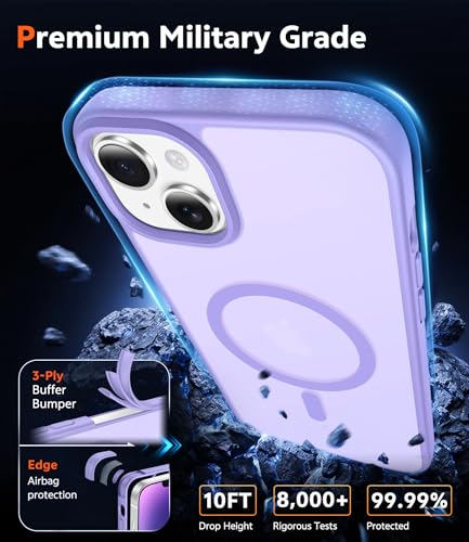 Image of FNTCASE for iPhone 14 Plus Case: Matte Magnetic Phone Cases Compatible with Magsafe Slim Anti Yellowing Military Grade Drop Protection Rugged Protective Translucent Cell Phone Cover (C-Purple)