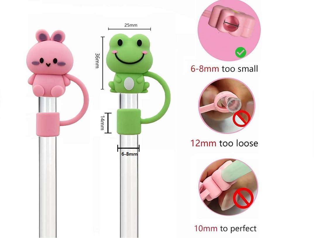 Mshine 5Pcs Cute Silicone Straw Covers for Stanley Cups & Tumblers Reusable Dust-Proof Straw Cap Kawaii Animal & Flower Designs Food-Grade Silicone, Fit for 6mm, 7mm and 8mm Straws (Multi Design) - Image 2 thumbnail