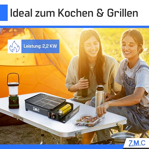 Réchaud de camping portable 2 en 1 Z.M.C avec barbecue à gaz et 12 cartouches - 7