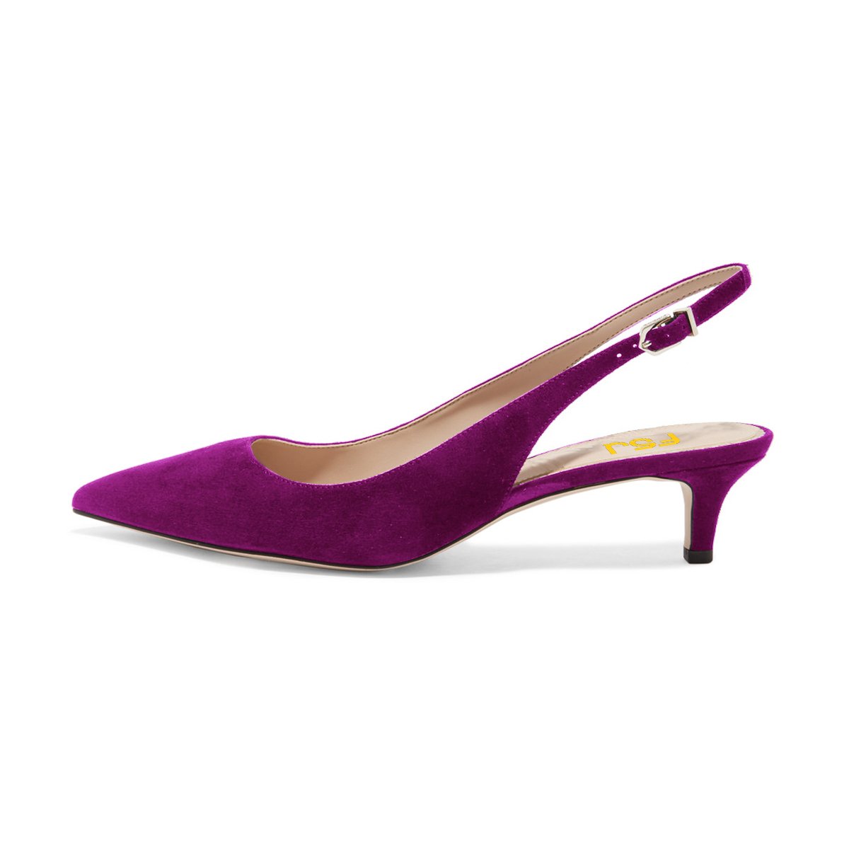 FSJWomen Classic Slingback Pumps Low Kitten Mid Heels Sandal Pointy Toe Comfortable Formal Summer Dress Cute Shoes Size 4-15 M US