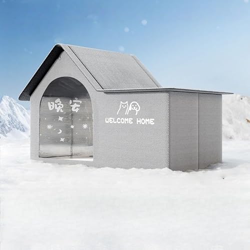 FHFH冷却犬小屋 ペット冷却ハウス 猫ハウス ペットハウス 熱中症・暑さ対策 冷暖房 接触冷感ハウス ひんやり 通気 防水 耐重 防寒 防風 防雨 組立簡単 野良猫ハウス キャットハウス エコ節電対策 接触冷感ハウス (シングルルーフ,M)