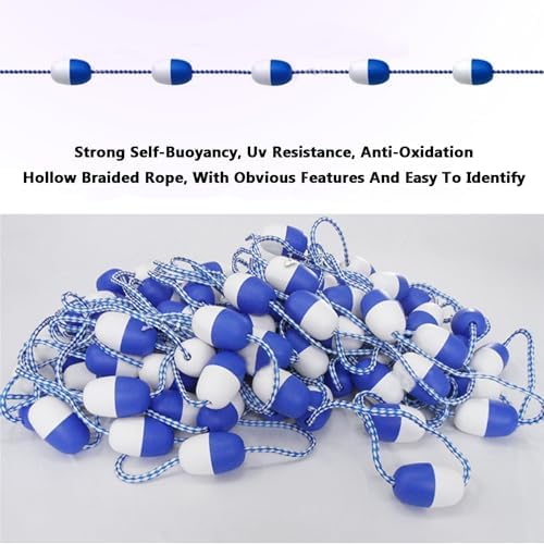 Swimming Pool Lane Dividers - 9m (29.5ft) Durable Safety Rope with Hooks for Pools & Waterways - Blue & White Swimming Safety Accessories for Competitive Training