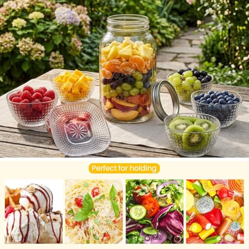 Image of Glassbunny 260ML Square Glass Bowl Set - Transparent Dessert & Snack Serving Bowls - Minimalist Classic Design with Soothing Texture - Multipurpose Kitchen & Dining Set 6Pc
