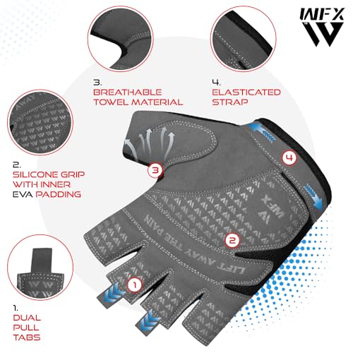 WFX Weight Lifting Gym Gloves Fitness Workout Breathable Ladies Gloves Non-Slip Silicone Padded Palm Protection Elasticated Strength Training Equipment Half Finger Exercise - Image 3