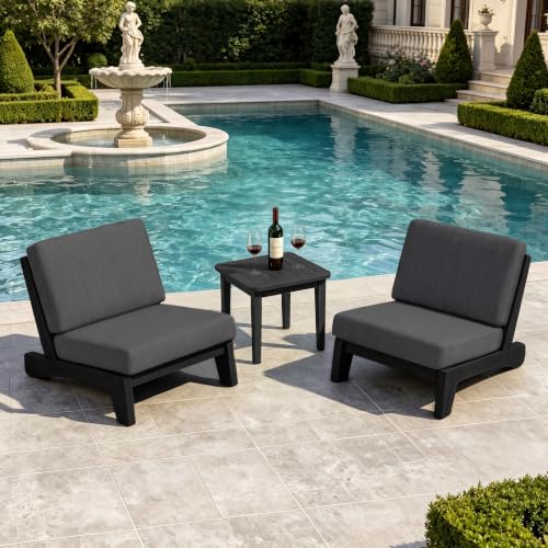 Image of Pia Ricoo Patio Chairs Set of 2, Heavy Duty Wood Patio Furniture Set with Thick Cushions, Bistro Set All-Weather Outdoor Chairs for Balcony, Deck, Poolside, Porch - Dark Gray /Dark