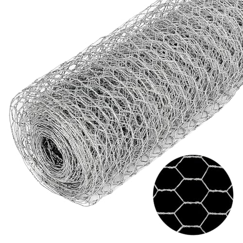 Chicken Wire Mesh Roll, 35CM X 10M Galvanized Chicken Wire, Hexagonal Mesh Fencing, Metal Netting Wire for Garden Poultry Pet Rabbit Chicken Fence, 15mm Holes, Silver
