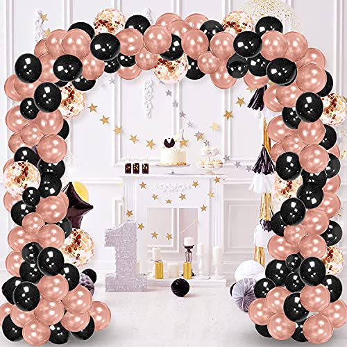 Image of Pearl Latex Balloon Arch Decoration Kit (Rose Gold, Black) -112 Pieces