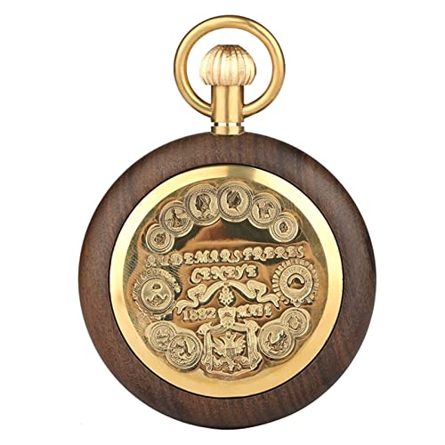 Retro unieke zwarte sandelhout quartz zakhorloge mode ronde wijzerplaat hout horloge met 30cm gouden ketting heren uur klok geschenken Heren Zakhorloges - Afbeelding 7