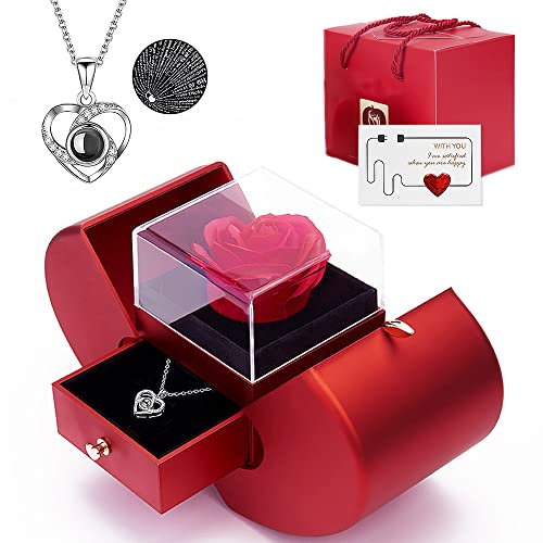 Preserved Red Rose With I Love You Necklace 100 Languages,Valentines Day Gifts For Her,Gifts For Mom Wife Women Sister Grandma Girlfriend,Gifts Ideas For Valentines Day Mothers Day Anniversary Birthday #TOP1
