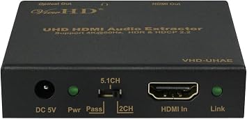 ViewHD Newest Ultra HD HDMI Audio Extractor Support 4K@60Hz, HDR, Dolby Vision and HDCP 2.2 | HDMI 2.0 | 18Gpbs | SUHD | Ultra HD | Model: VHD-UHAE