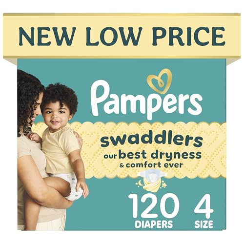 Pampers Swaddlers Diapers, Size 4 (15-34 lbs), 120 Count, Hypoallergenic, Absorbent, Keeps Baby Dry and Comfortable, Skin Safe Disposable Baby Diaper