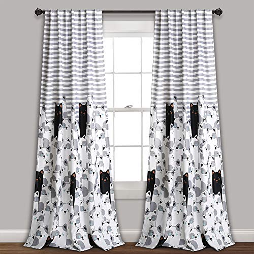 Lush Decor Stripe Bear Curtains | Kids Cartoon Animal Print Pattern Room Darkening Window Panel Set For Living, Dining, Bedroom (Pair), 84” X 52”, Gray And Black #TOP27
