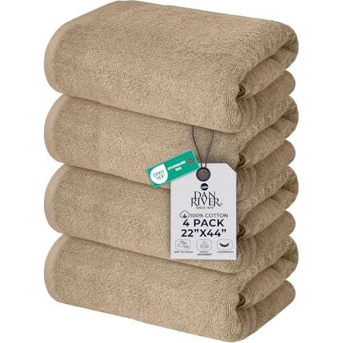 DAN RIVER 4 Pack Cotton Bath Towels 22x44 Inches, Tan