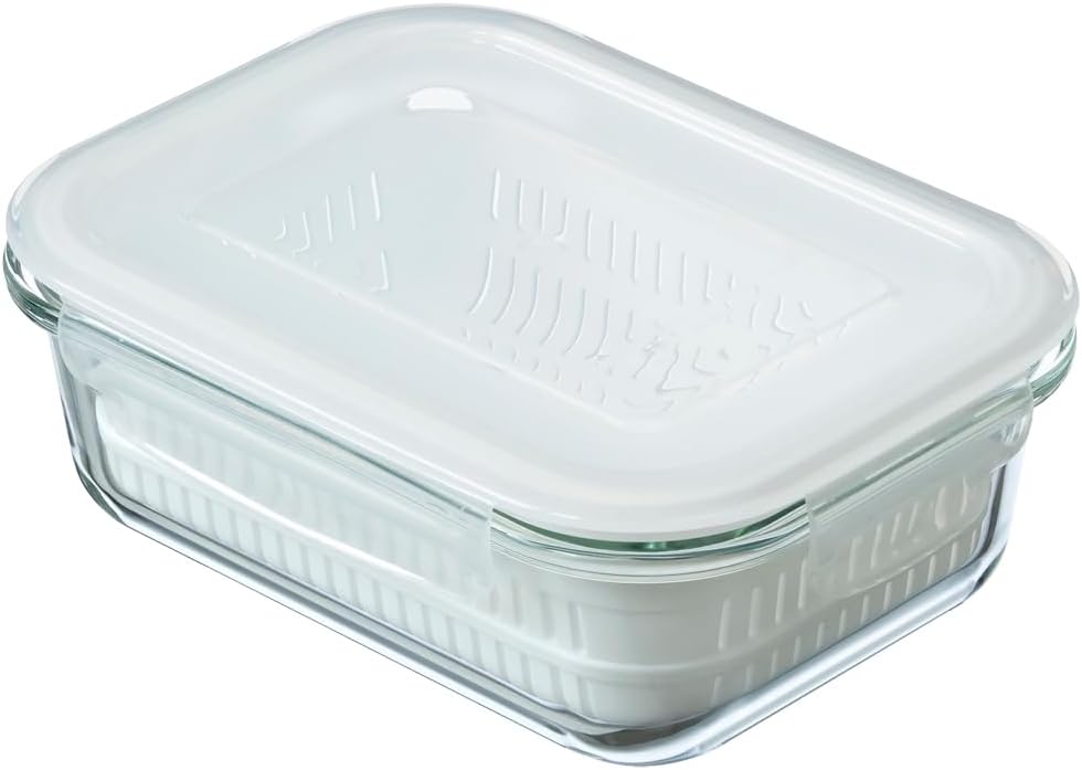 Ishigaki Industry 4336 Heat Resistant Glass Storage Container, Colander Set, Capacity: Approx. 22.0 fl oz (650 ml), Width 6.9 x Depth 5.2 x Height 2.5 inches (17.6 x 13.2 x 6.4 cm), Microwave Oven,