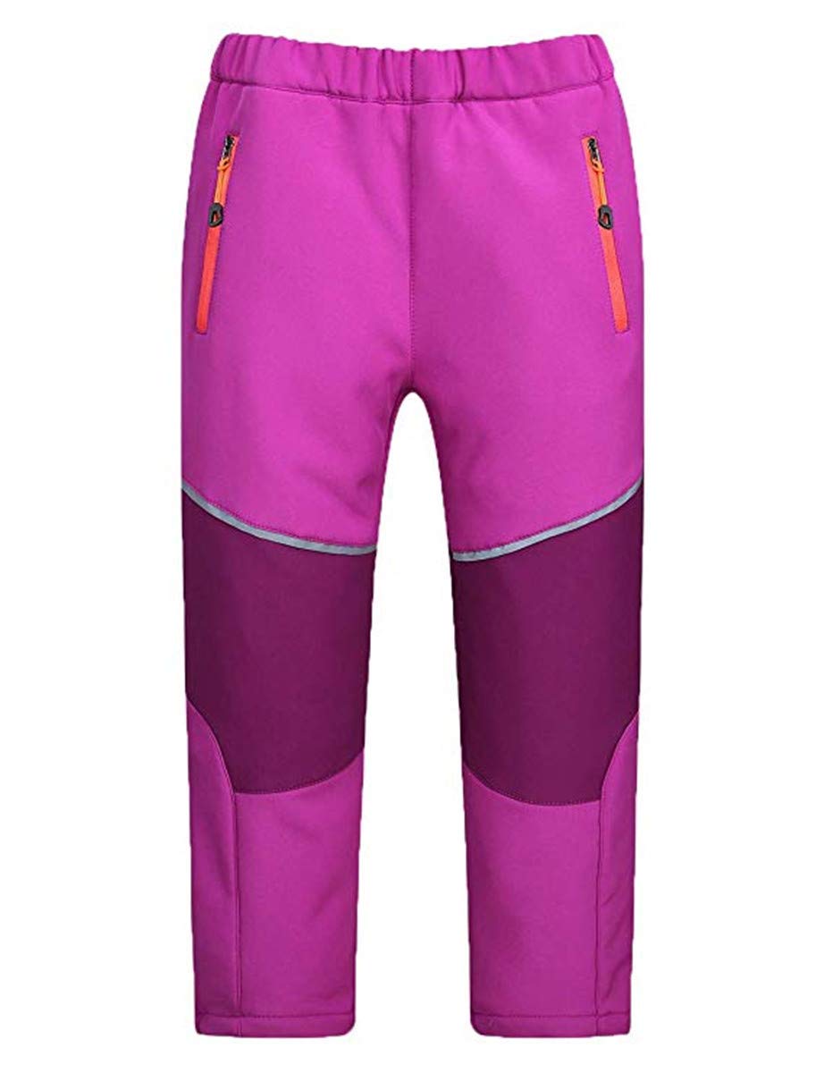 FAIRYRAIN Niño Deporte al Aire Libre Fleece Lined Winter Soft Shell Elasticated Waist Pantalones de Montaña Impermeables Transpirable Pantalones Senderismo Niña Pantalones con Cremallera Bolsillos