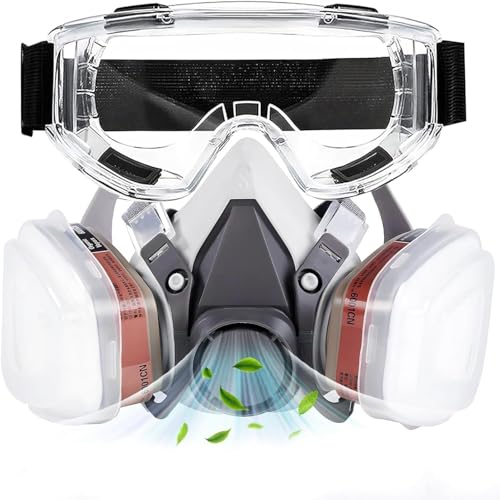 sykua Respirator Mask, Half-Face Respirator with Filters and Safety Goggles for Spray Paint, Dust, Chemicals, Sanding, Building Work, Woodworking, and Other Work Protection